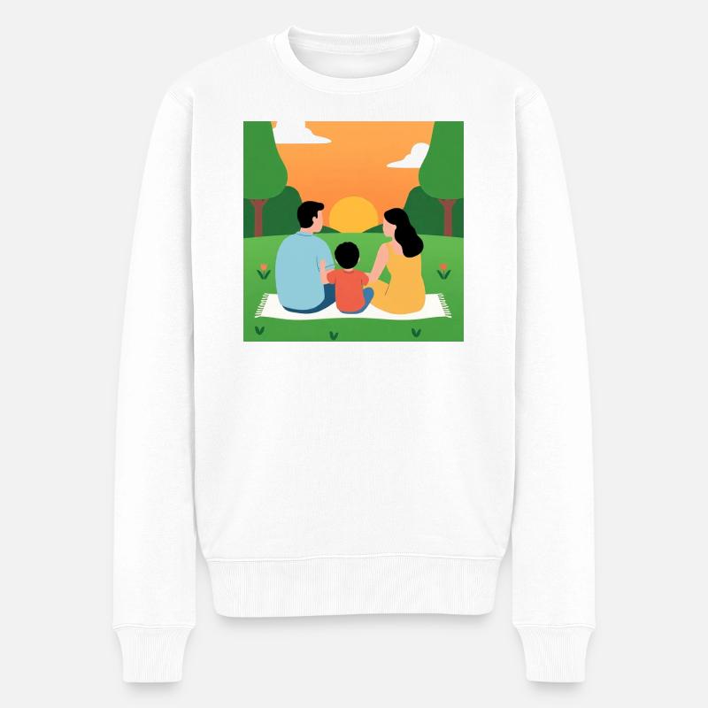 Coucher de soleil avec la famille - Pull Premium bio Homme - blanc