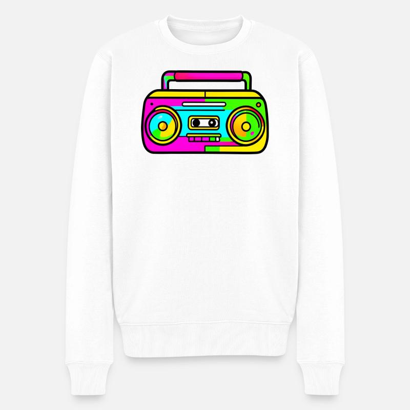 Neon Boombox Retro Pop Art - Männer Premium Bio Pullover - Weiß