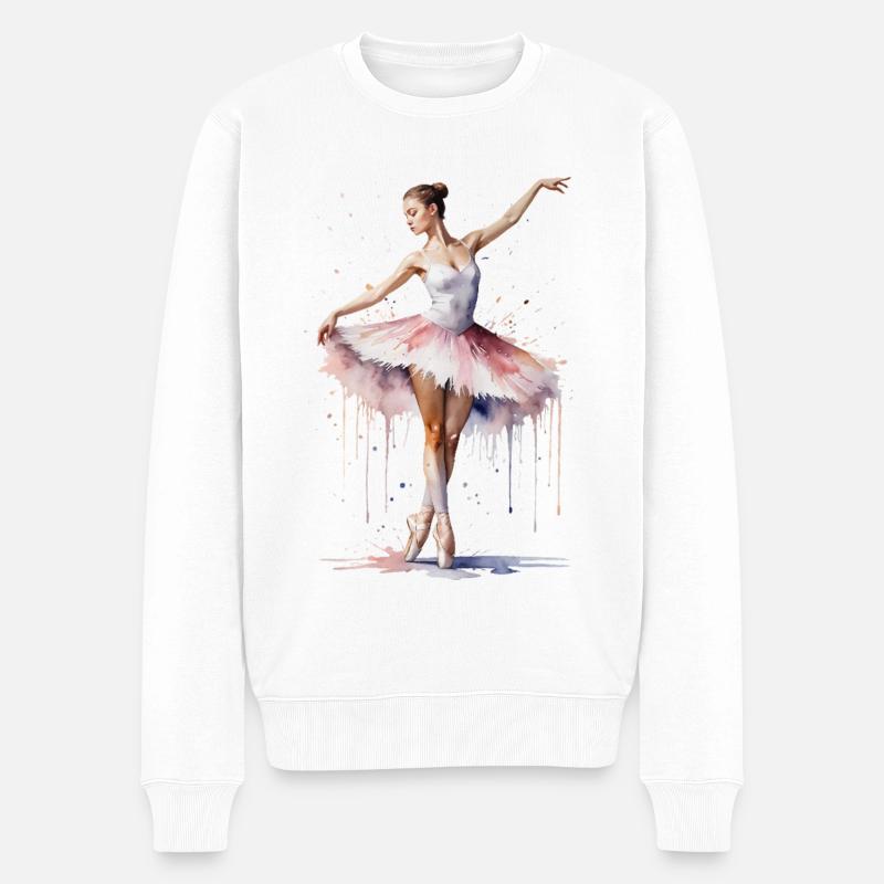 Anmutige Ballerina - Aquarell - Männer Premium Bio Pullover - Weiß