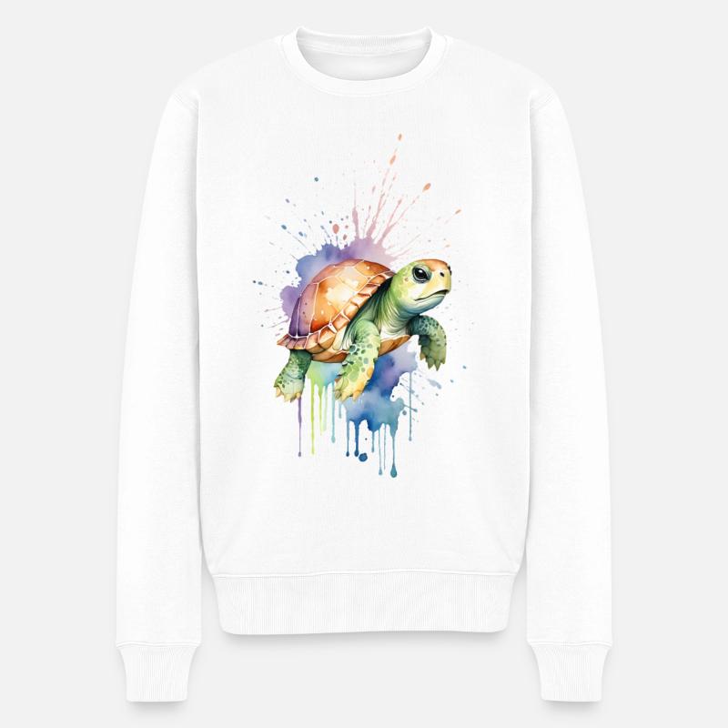 Gelassene Schildkröte - Aquarell - Männer Premium Bio Pullover - Weiß