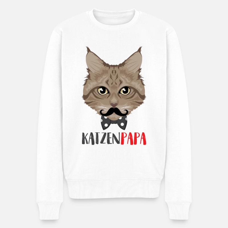 Katzen Papa / Vater - Männer Premium Bio Pullover - Weiß