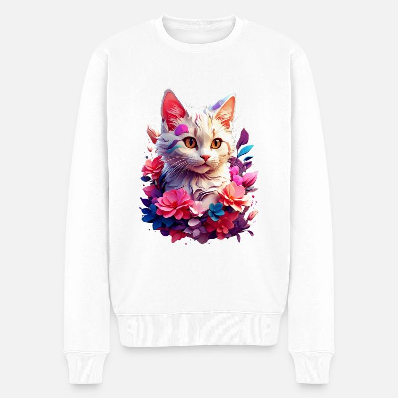 Katze Cat V1 24 19 - Männer Premium Bio Pullover - Weiß