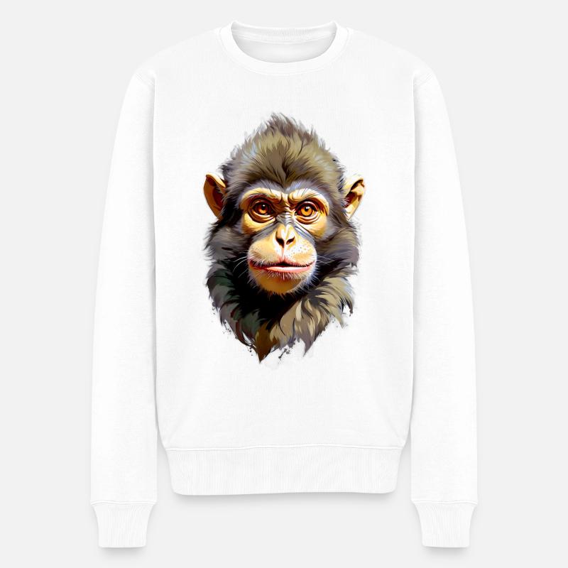 Affe V24 13 - Männer Premium Bio Pullover - Weiß
