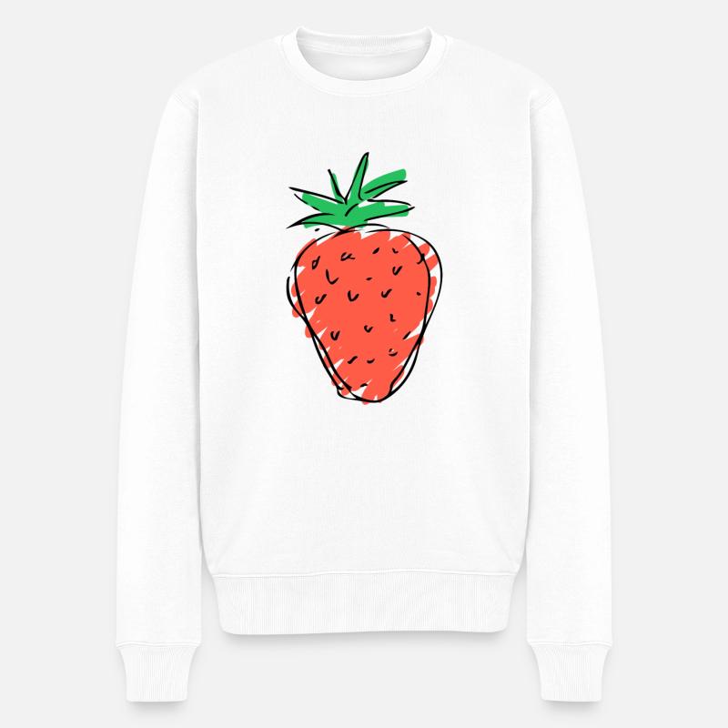 Erdbeere - Zeichnung - Männer Premium Bio Pullover - Weiß