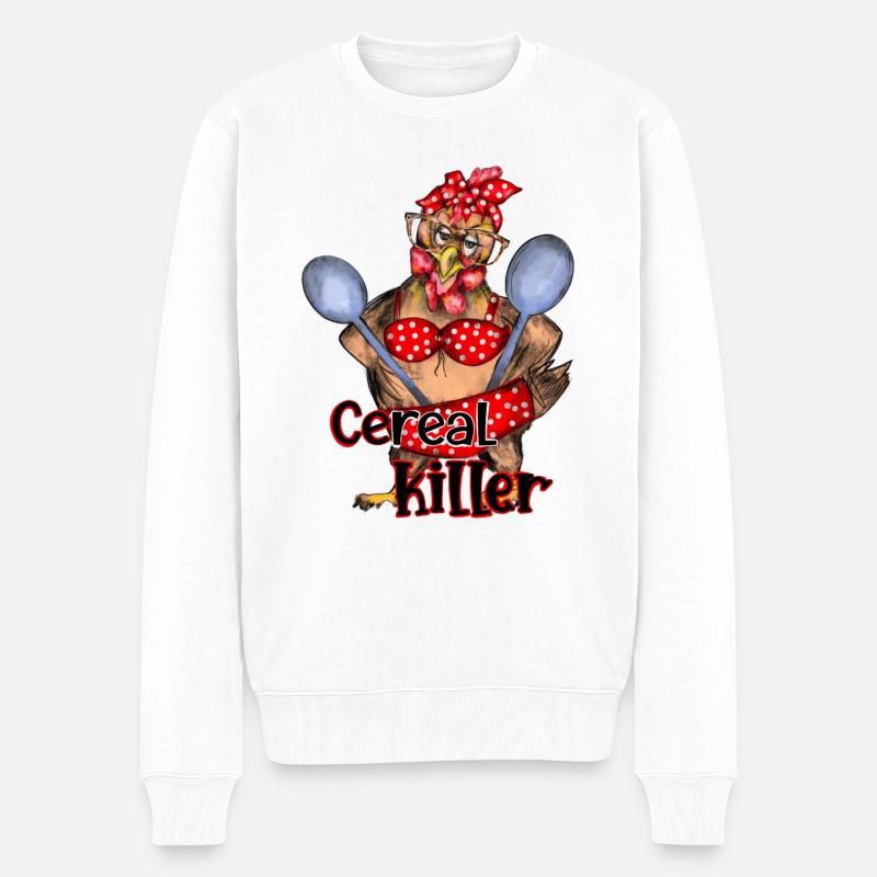 Cereal killer - crazy chicken mom design - Männer Premium Bio Pullover - Weiß