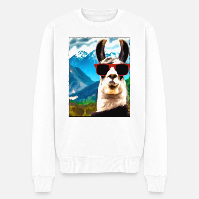 Lama Portrait Mountain Cadeau - Pull Premium bio Homme - blanc