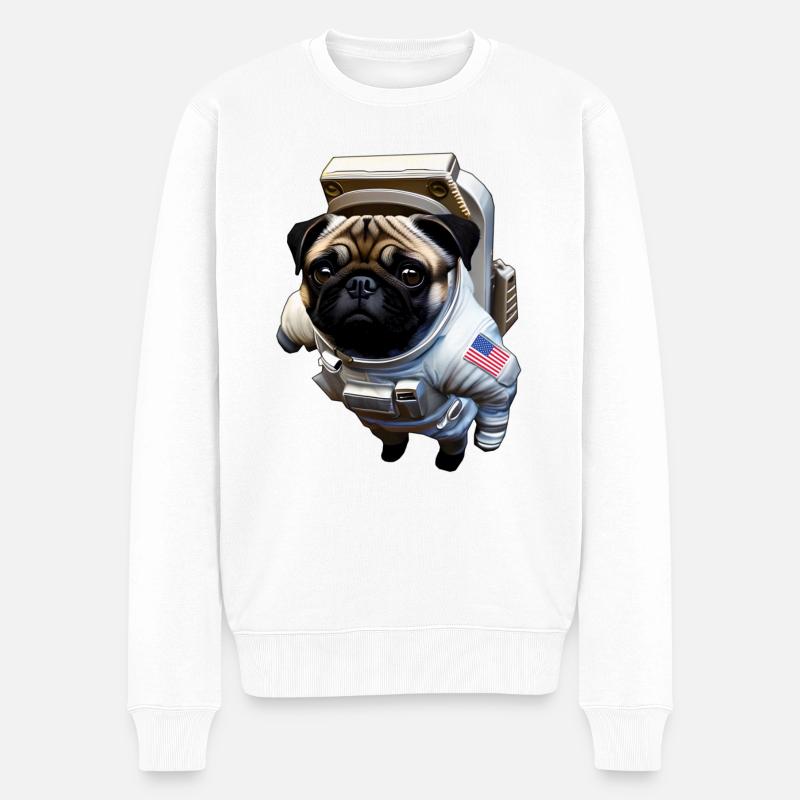 Mops treibend im Weltall - Männer Premium Bio Pullover - Weiß