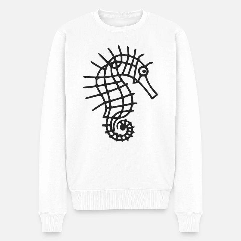 Stilisiertes Seepferdchen - Männer Premium Bio Pullover - Weiß