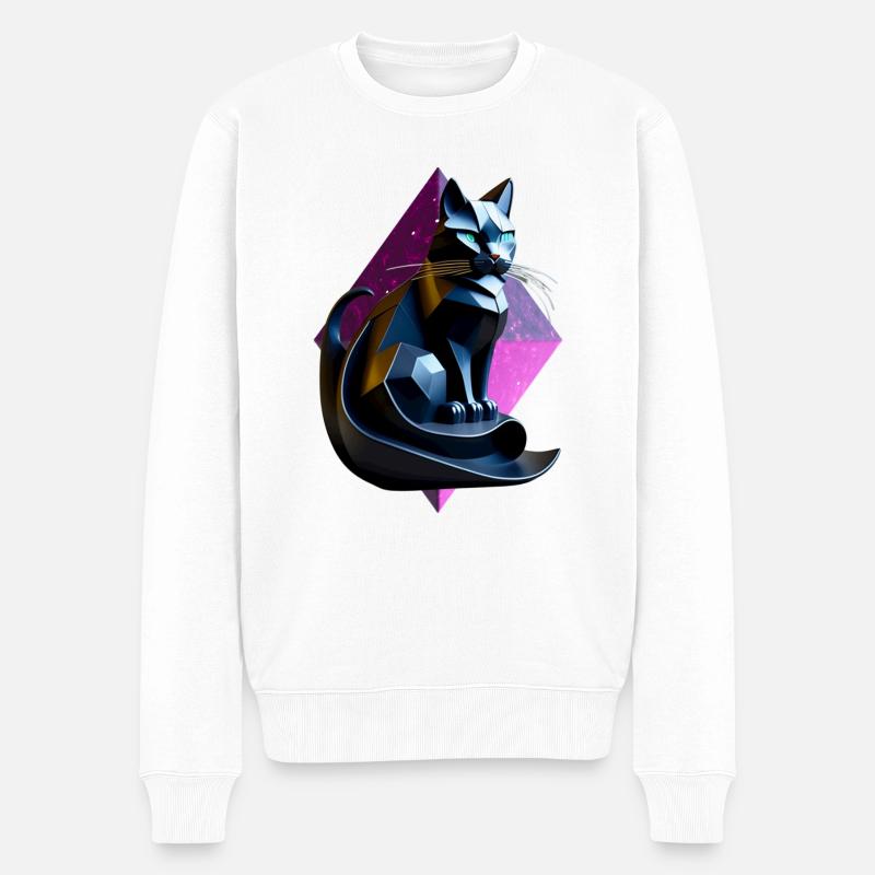 Schwarzes Katzen-Origami-Profil - Männer Premium Bio Pullover - Weiß