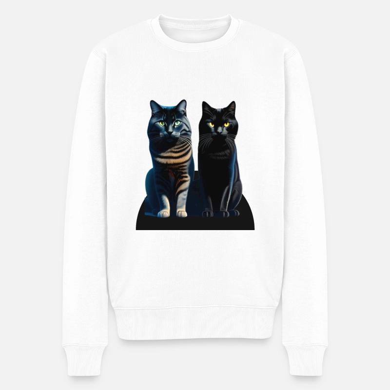 2 graue und schwarze Katzen - Männer Premium Bio Pullover - Weiß