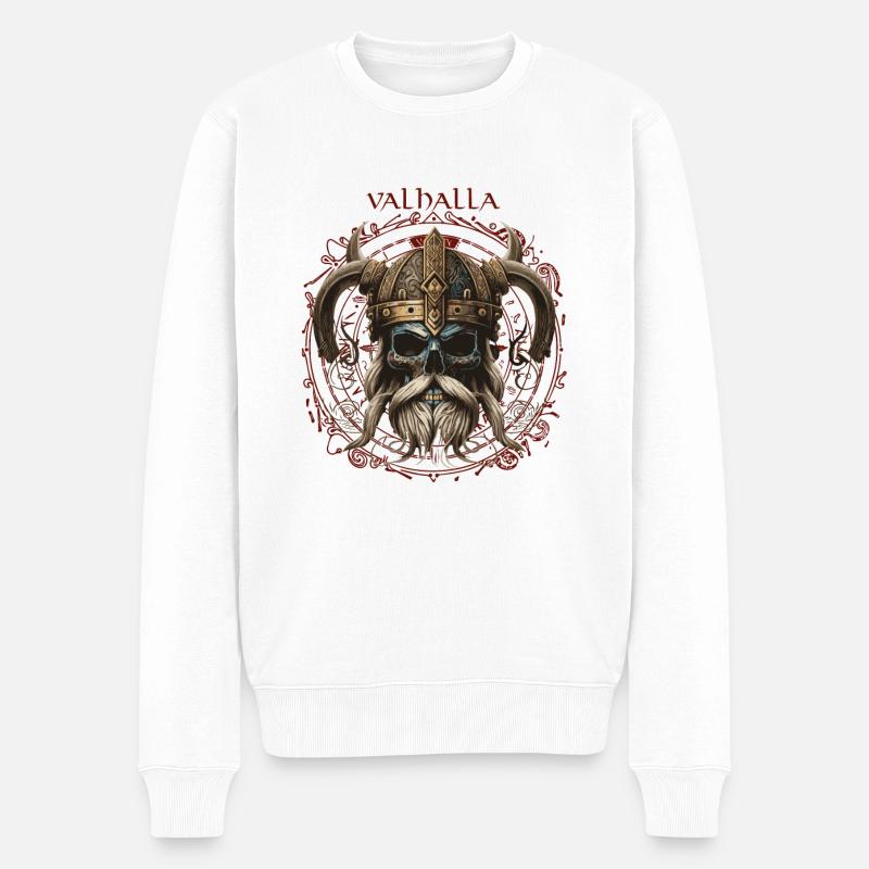 Crâne viking Valhalla - Pull Premium bio Homme - blanc
