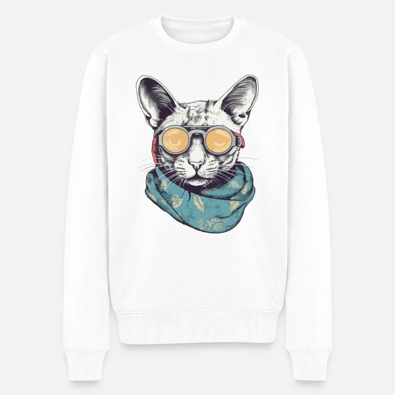 Katzengelbe Brille - Männer Premium Bio Pullover - Weiß