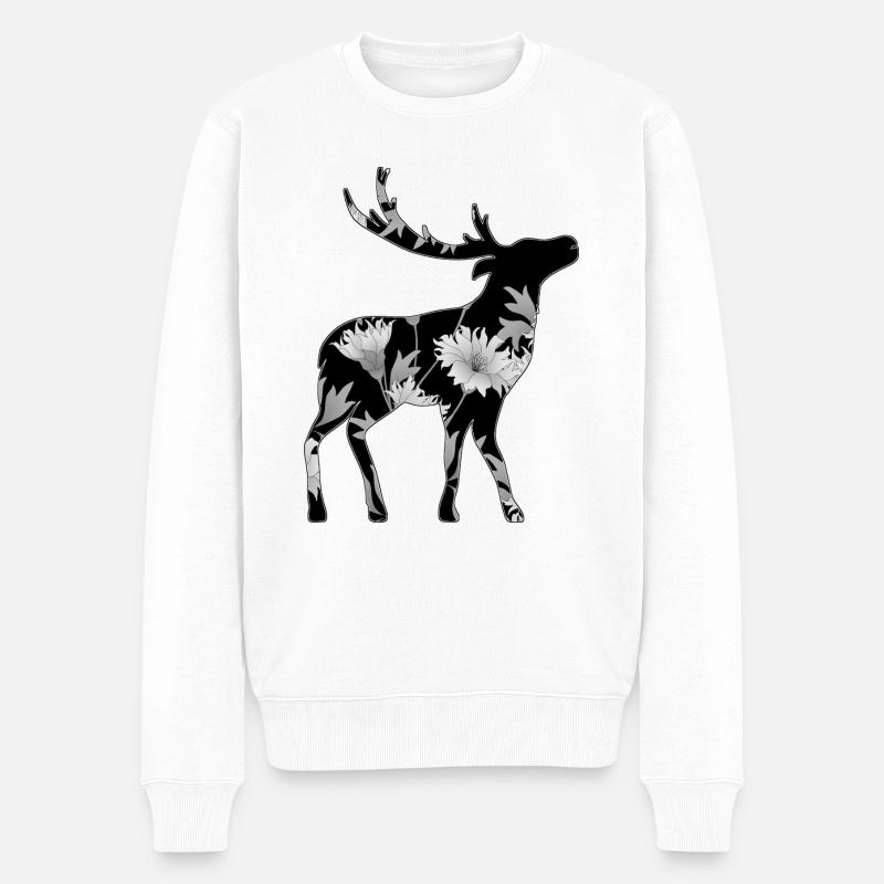 Hirsch - Männer Premium Bio Pullover - Weiß