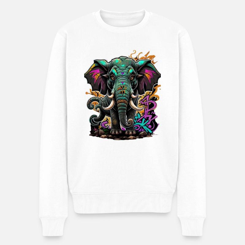 Graffiti éléphant - Pull Premium bio Homme - blanc