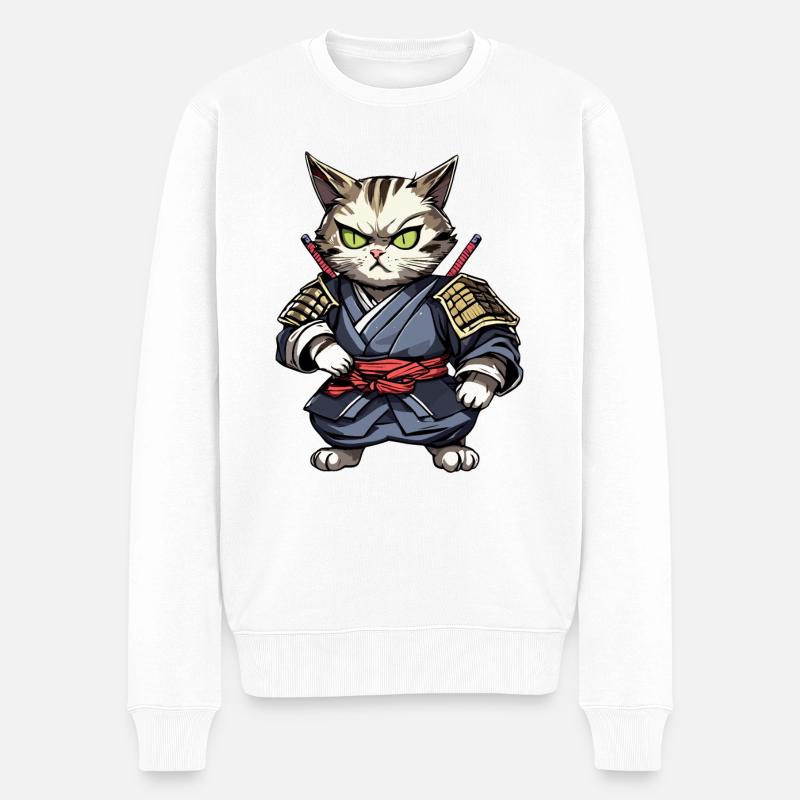Samurai-Katze #15 - Männer Premium Bio Pullover - Weiß