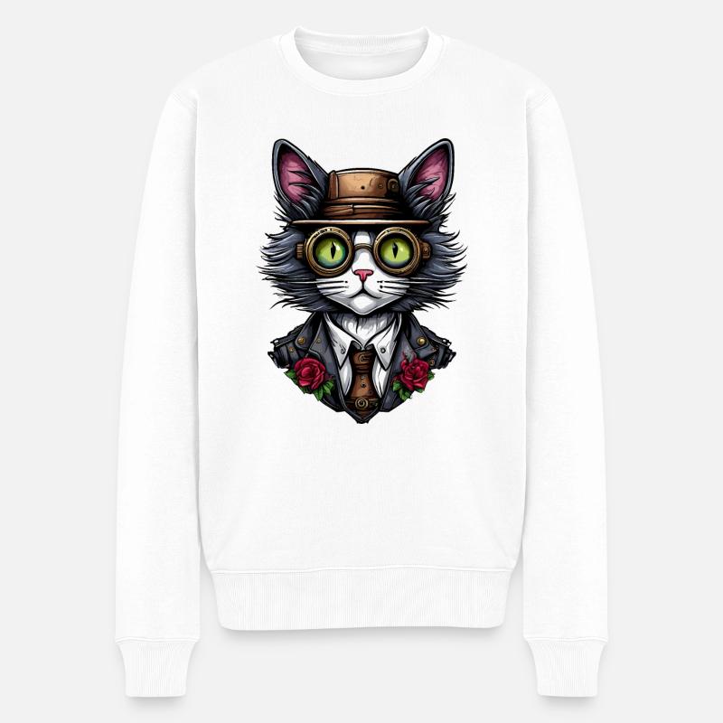 Chat steampunk - Pull Premium bio Homme - blanc