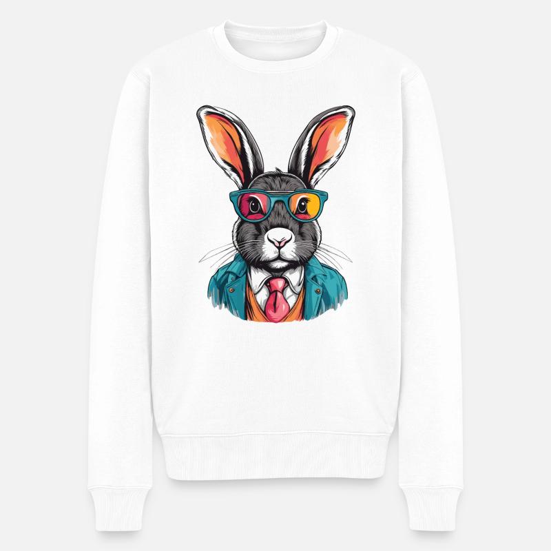 Hase im Anzug - Männer Premium Bio Pullover - Weiß