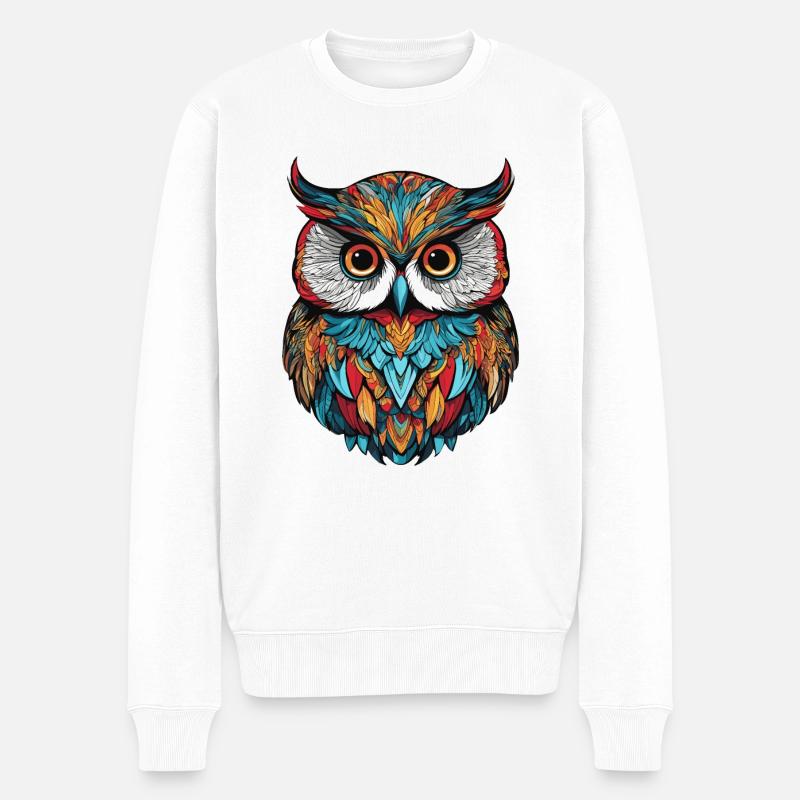 Bunte Eule - Männer Premium Bio Pullover - Weiß