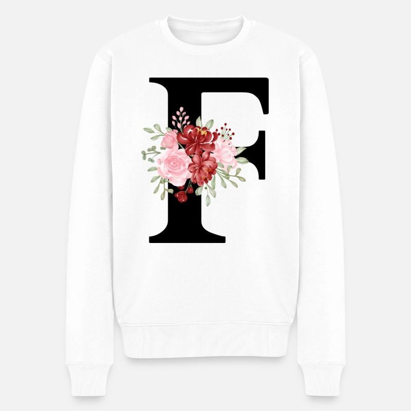 Roter Blumenbuchstabe F - Männer Premium Bio Pullover - Weiß