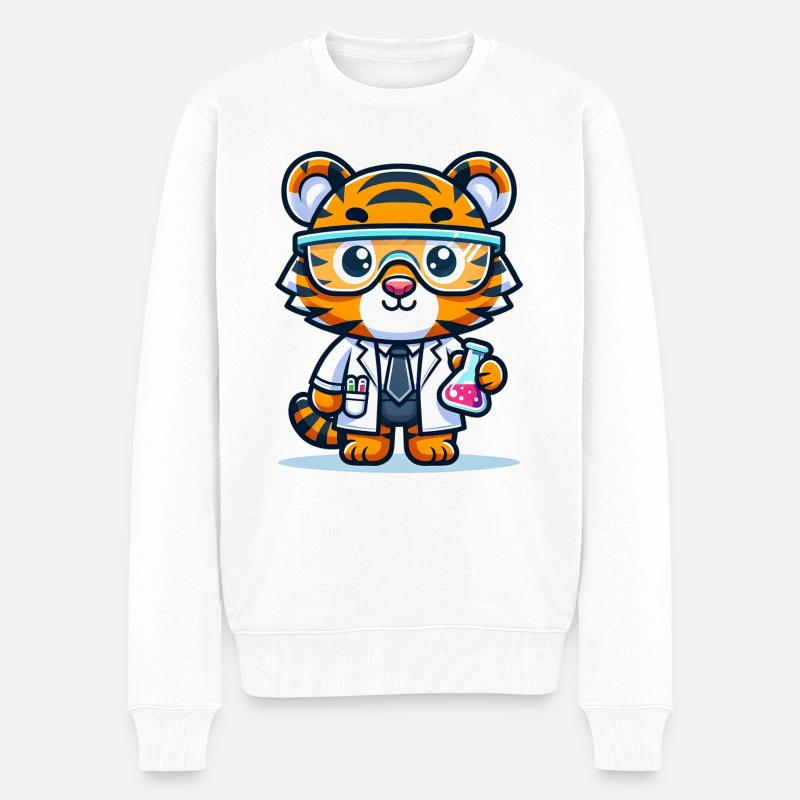 Cute Tiger Scientist - Männer Premium Bio Pullover - Weiß