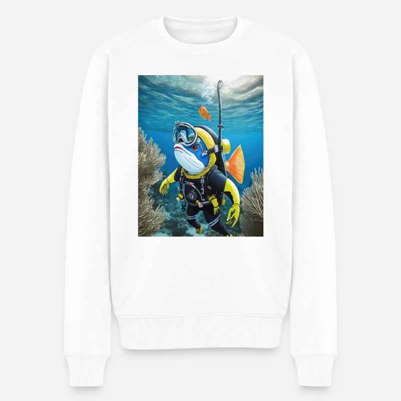Poisson en scaphandre 2 - Pull Premium bio Homme - blanc