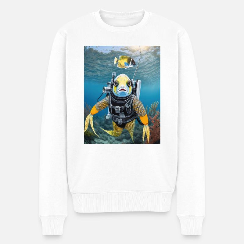 Fisch im Taucheranzug 3 - Männer Premium Bio Pullover - Weiß