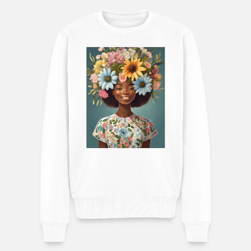 Blumenkrone 2 - Männer Premium Bio Pullover - Weiß