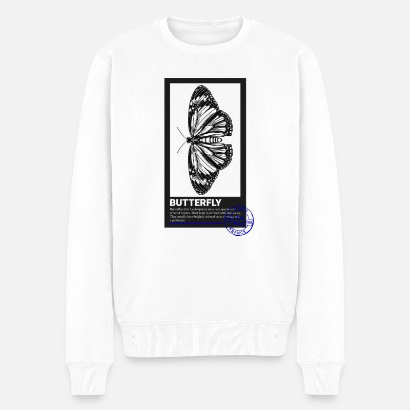 Schmetterling Briefmarke - Männer Premium Bio Pullover - Weiß