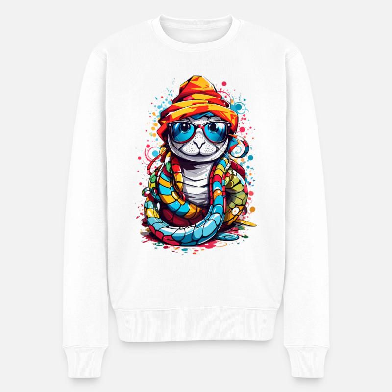 Süße bunte Schlange - Männer Premium Bio Pullover - Weiß