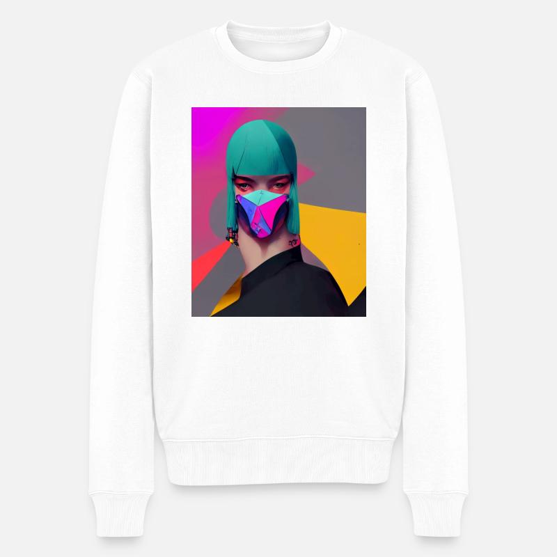 Frau mit Maske - Männer Premium Bio Pullover - Weiß