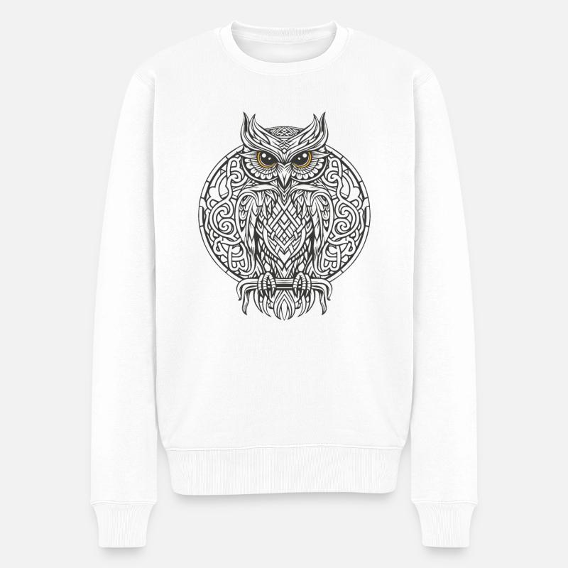 Keltische Eule - Männer Premium Bio Pullover - Weiß