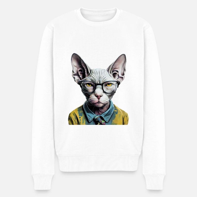Chat hipster Ziggy - Pull Premium bio Homme - blanc