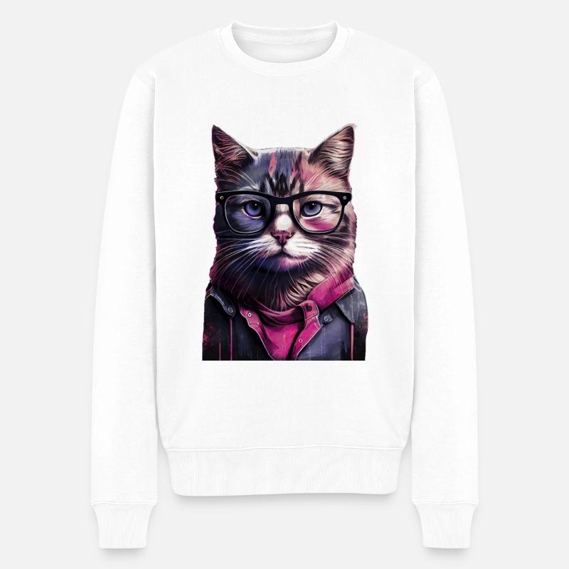 Hipster-Katze Willow - Männer Premium Bio Pullover - Weiß