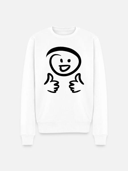 La faccia ride, mostra due pollici in su. Emoticon. - Maglione ecologico premium da uomo - bianco