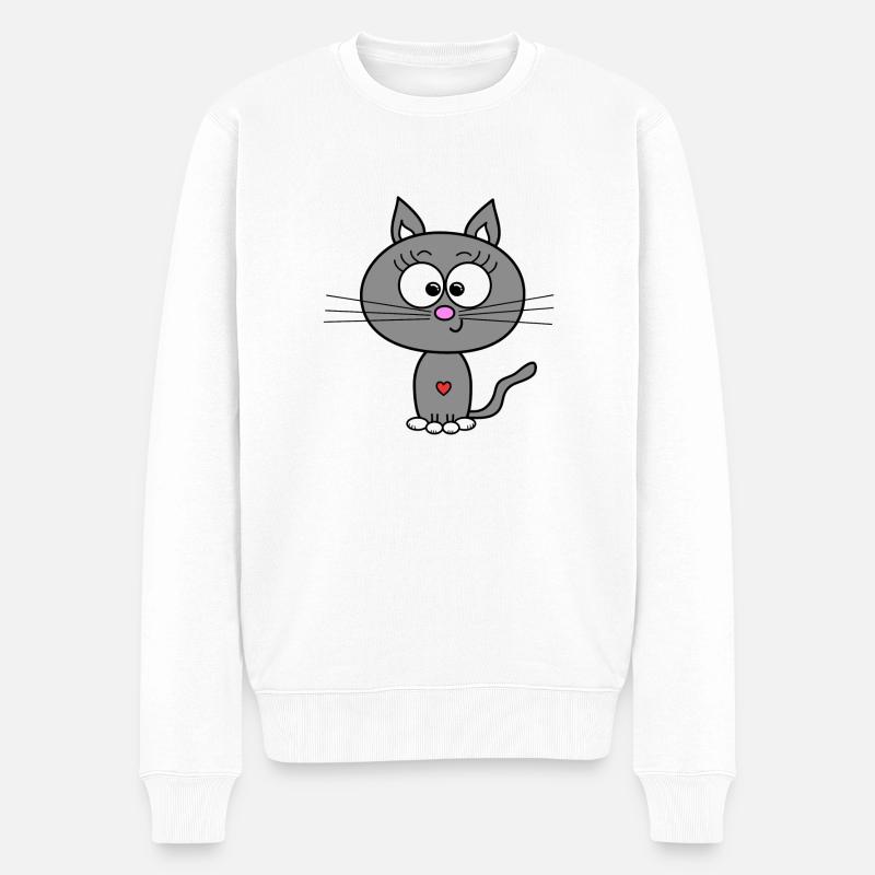 Katze Grau - Männer Premium Bio Pullover - Weiß