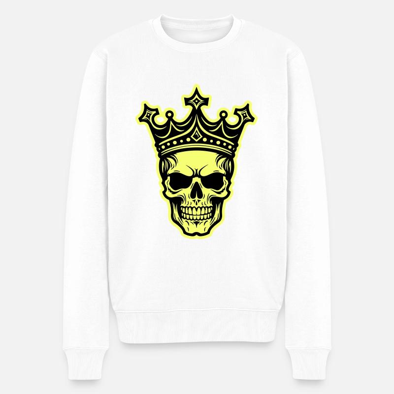 Totenkopf König Krone - Männer Premium Bio Pullover - Weiß