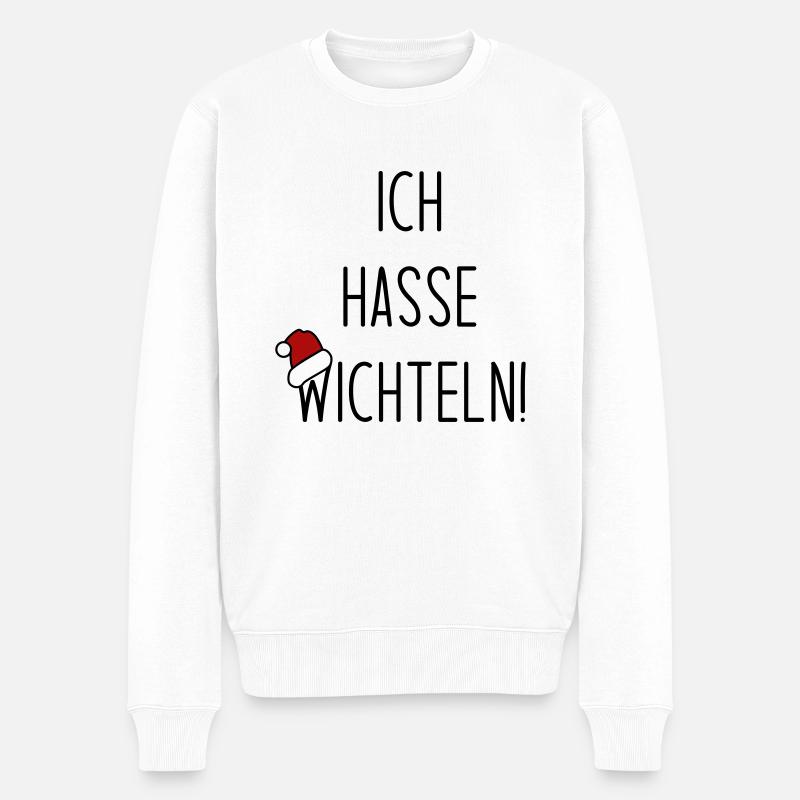 Ich hasse wichteln - Männer Premium Bio Pullover - Weiß