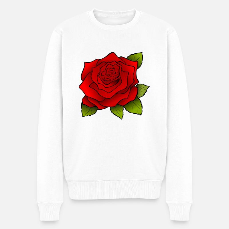 Rose rouge - Pull Premium bio Homme - blanc