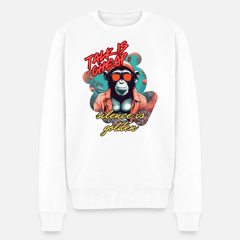 Talk is cheap, silence is golden - Männer Premium Bio Pullover - Weiß