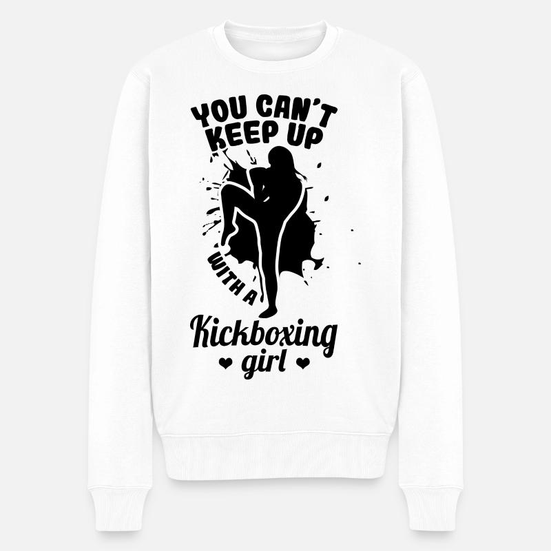 Weiblicher Kickboxer - Männer Premium Bio Pullover - Weiß