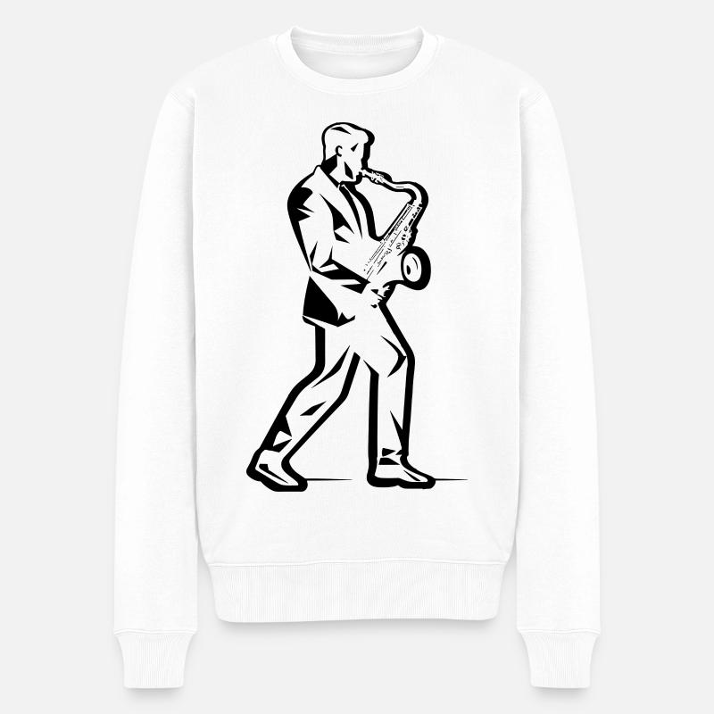 Dessin de saxophoniste - Pull Premium bio Homme - blanc