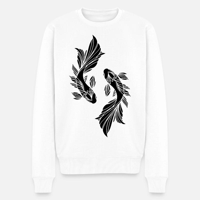 Zwei schwarze Fische - Männer Premium Bio Pullover - Weiß
