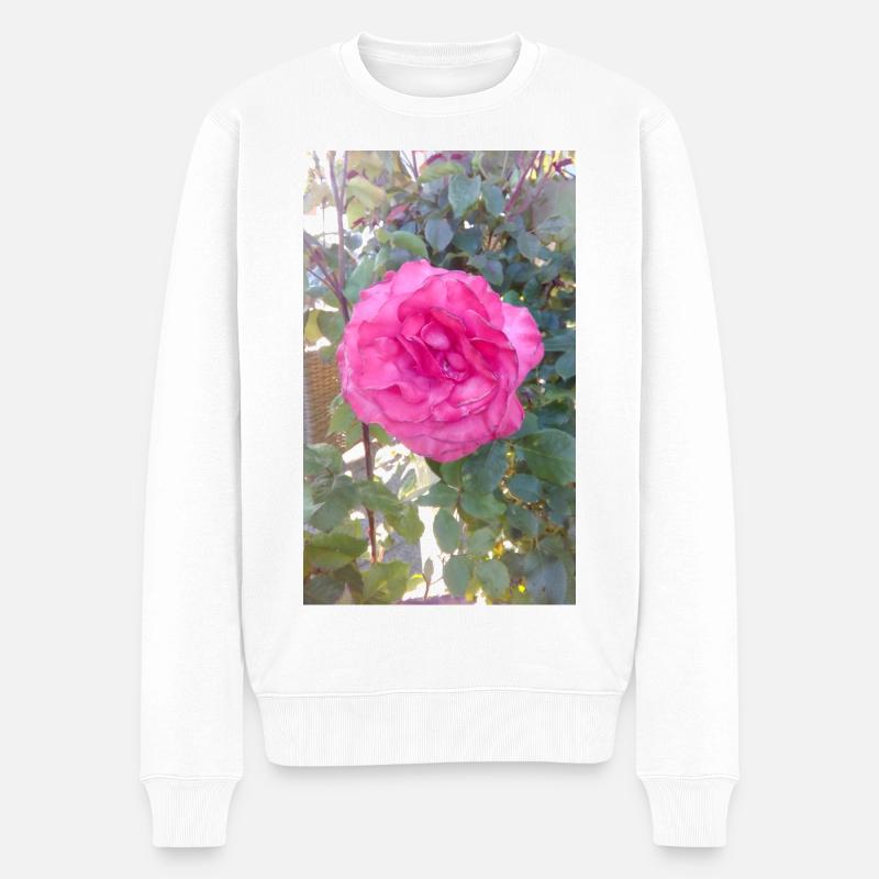Rosa Pinke Blütenzauber - Männer Premium Bio Pullover - Weiß