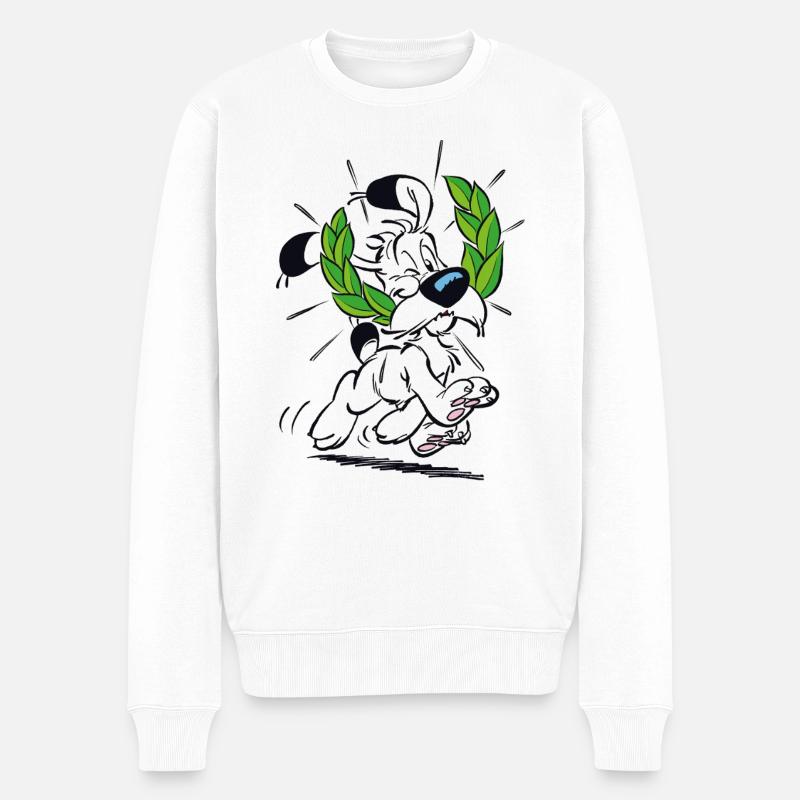 Asterix & Obelix Idefix Mit Lorbeerkranz - Männer Premium Bio Pullover - Weiß