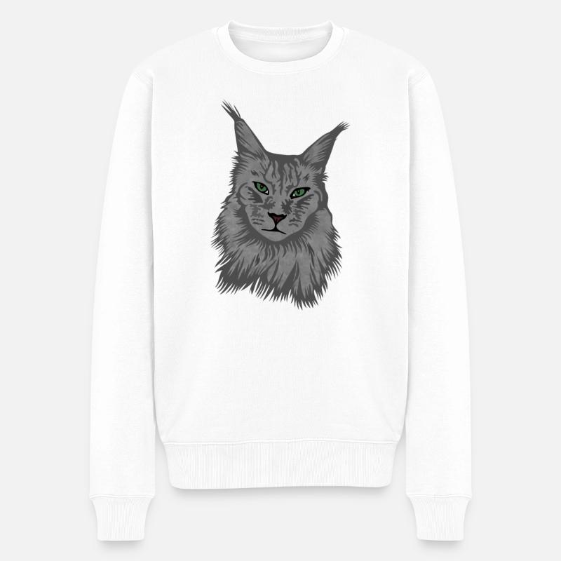 Maine Coon Katze - Männer Premium Bio Pullover - Weiß