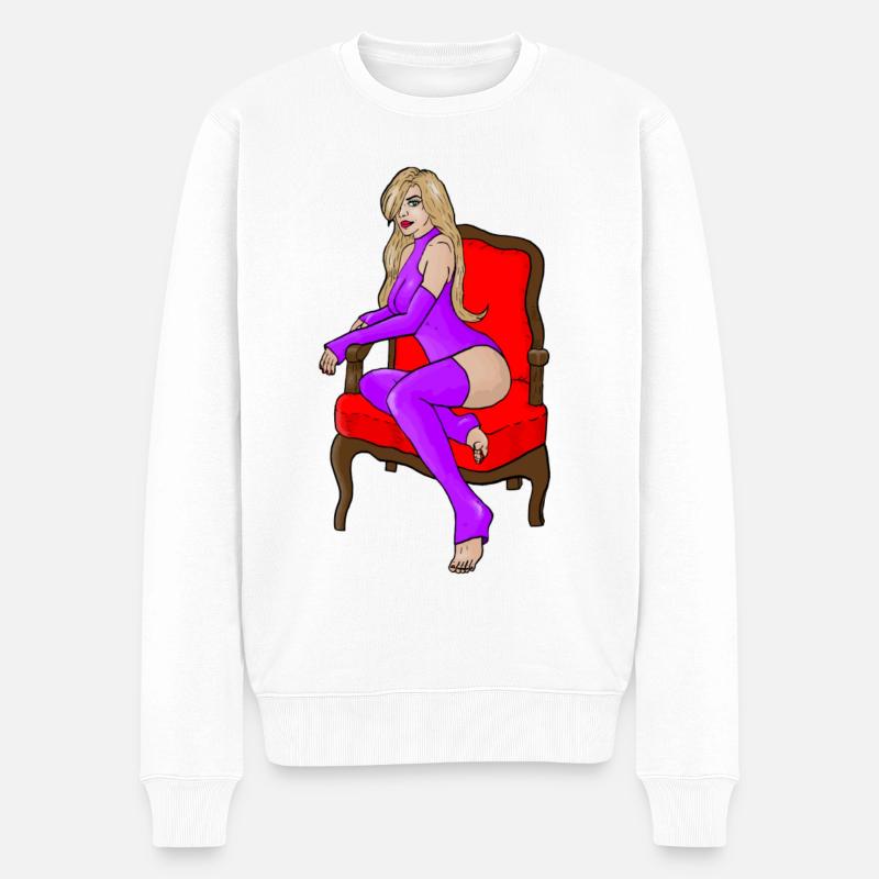 sitting girl - Männer Premium Bio Pullover - Weiß