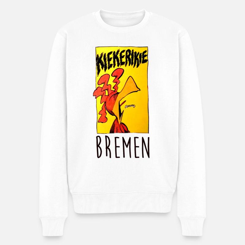 Bremer Stadtmusikanten Hahn Kikeriki - Männer Premium Bio Pullover - Weiß