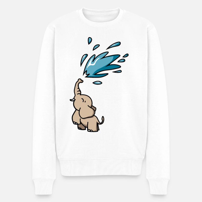 Baby Elefant spritzt Wasser Elephant water splash - Männer Premium Bio Pullover - Weiß