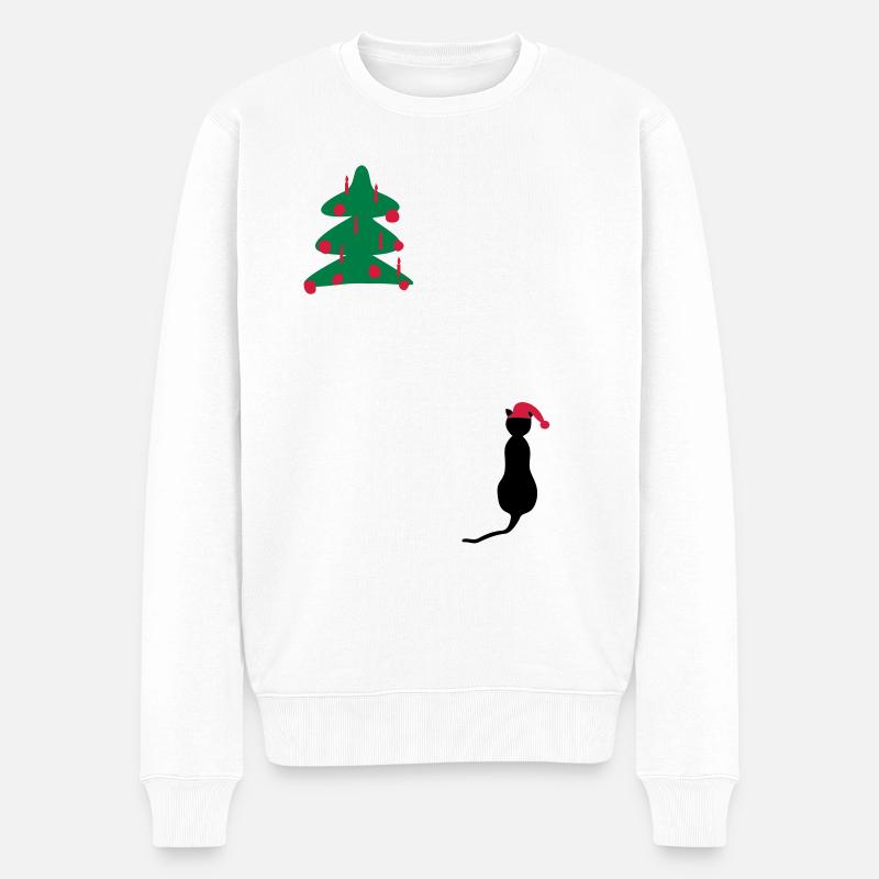 Weihnachts - Katze - Männer Premium Bio Pullover - Weiß