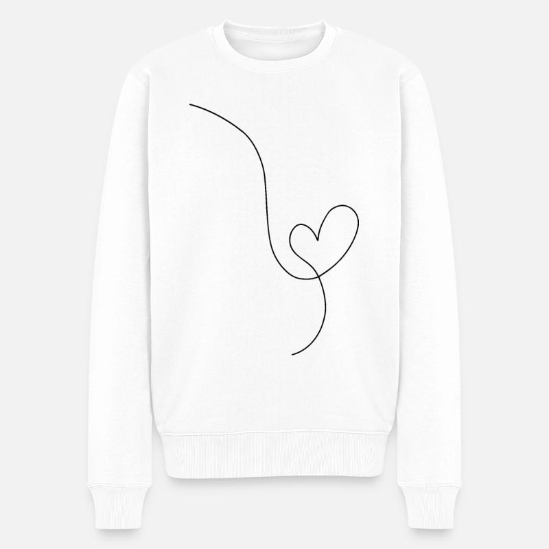 Herzschwarze Strichzeichnung - Männer Premium Bio Pullover - Weiß